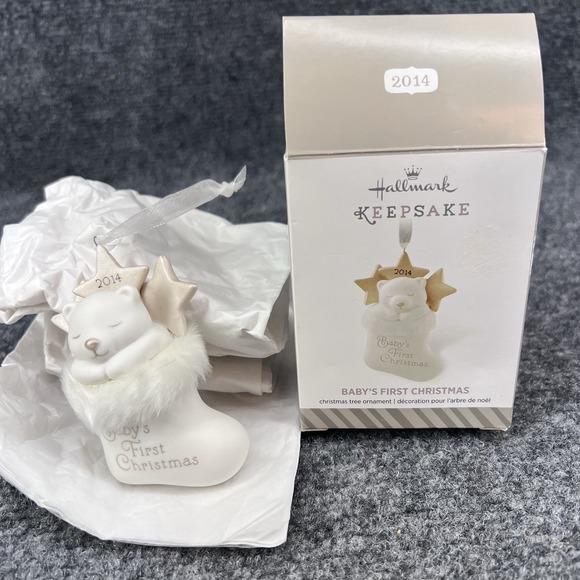 Hallmark Other - 2014 Baby's First Christmas Hallmark Keepsake Ornament White Bear in Stocking